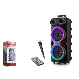 KIMISO QS84 Karaoke Mikrofonlu Bluetooth Hoparlör FM Radyo 2x8 İnç RGB Kumandalı Siyah