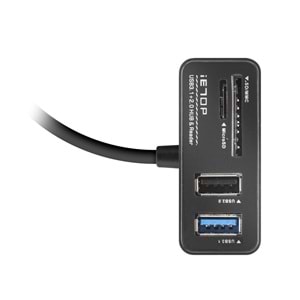 iETOP TC256 USB Type-C 3.2 Gen2 Combo Hub Kart Okuyucu 4 Port 10 Gbps Siyah