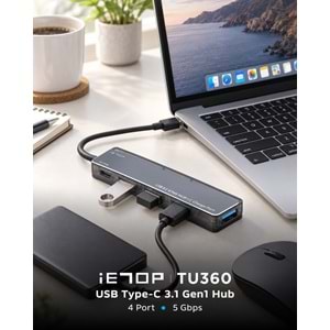 iETOP TU360 USB Type-C 3.1 Gen1 Hub 4 Port 5 Gbps Gri