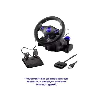 HADRON VW9803 Oyuncu Direksiyon Seti 180° PC PS3 PS2 Uyumlu Siyah