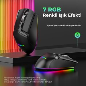 MKESPN W13 Dual Mode RGB Gaming Mouse 2.4 GHz Bluetooth 10000 DPI 10 Tuş Makro 1000Hz Siyah