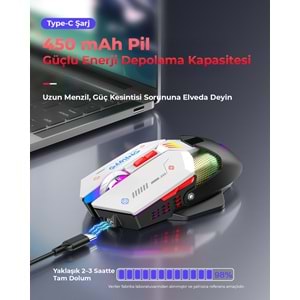 MKESPN W19 Tri Mode RGB Gaming Mouse 10000 DPI 7 Tuş Makro 1000Hz Siyah Beyaz