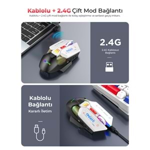 MKESPN W19 Tri Mode RGB Gaming Mouse 10000 DPI 7 Tuş Makro 1000Hz Siyah Beyaz