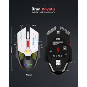 MKESPN W19 Tri Mode RGB Gaming Mouse 10000 DPI 7 Tuş Makro 1000Hz Siyah Beyaz