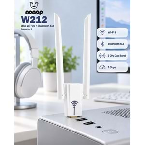 NONAP W212 USB WiFi 6 Bluetooth 5.3 Adaptörü 1 Gbps 5 GHz Dual Band Beyaz