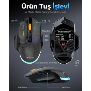 MKESPN W601W Tri Mode RGB Gaming Mouse 12800 DPI 7 Tuş Makro 1000Hz Beyaz
