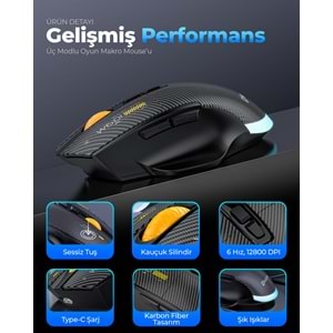MKESPN W601W Tri Mode RGB Gaming Mouse 12800 DPI 7 Tuş Makro 1000Hz Beyaz