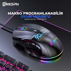 MKESPN X10 RGB Gaming Mouse 12800 DPI 9 Tuş Makro 1000Hz Siyah