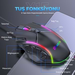 MKESPN X15 RGB Gaming Mouse 12800 DPI 12 Tuş Makro 1000Hz Siyah