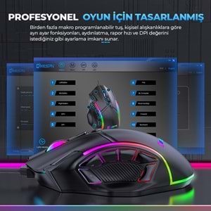 MKESPN X15 RGB Gaming Mouse 12800 DPI 12 Tuş Makro 1000Hz Siyah