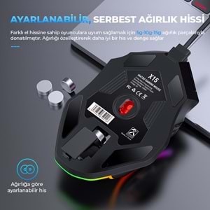 MKESPN X15 RGB Gaming Mouse 12800 DPI 12 Tuş Makro 1000Hz Siyah