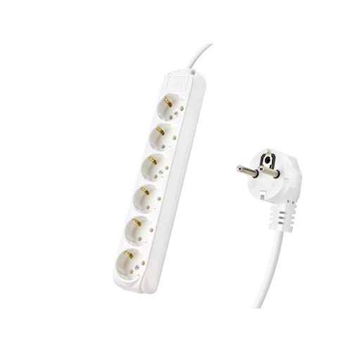 ALMERA 9260102 Topraklı Uzatma Kablosu 6 Priz 2 m Beyaz