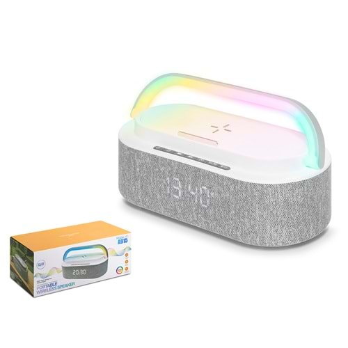 HADRON A915 Bluetooth Masaüstü Hoparlör 15W TWS FM Radyo USB TF Qi Kablosuz Şarjlı Saatli RGB Beyaz