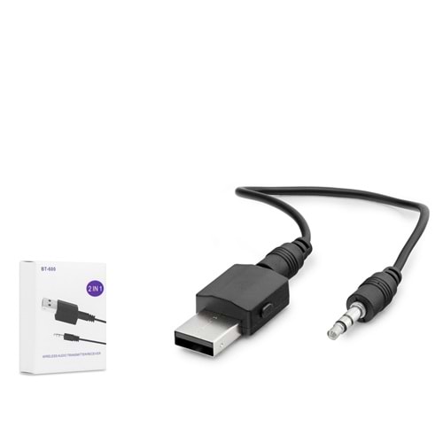 HADRON BT600 Bluetooth Ses Alıcı Verici Adaptör USB Dahili 3.5 mm AUX Kablolu Siyah