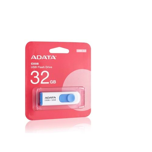 ADATA C008 32 GB USB 2.0 Kayar Mekanizmalı Flash Bellek Beyaz Mavi