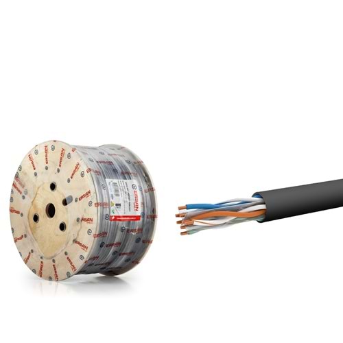 ERSAN ER6006 Cat6 UTP Dış Mekan Ethernet Kablosu 23 AWG 0.57 mm CU PE 305 m Siyah