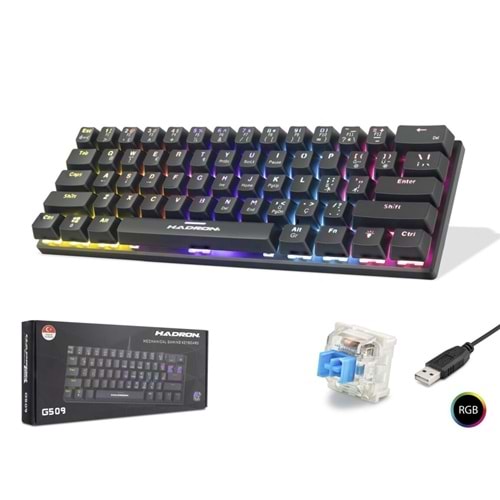 HADRON G509B Mekanik Gaming Mini Klavye Blue Switch RGB 61 Tuş Siyah