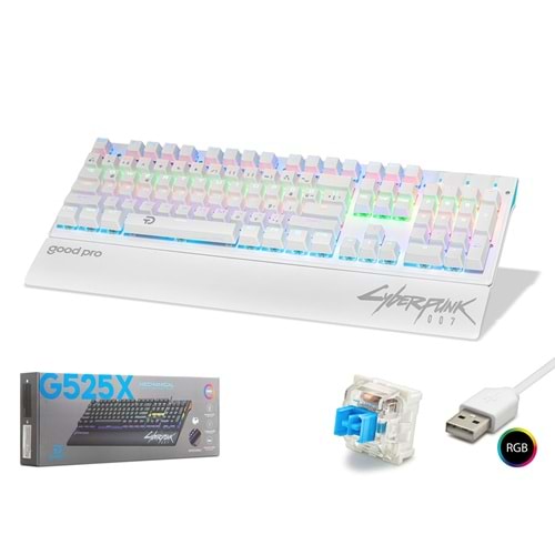 GOOD PRO CYBERPUNK G525XW Mekanik Gaming Klavye Blue Switch Bilek Destekli RGB 104 Tuş Beyaz