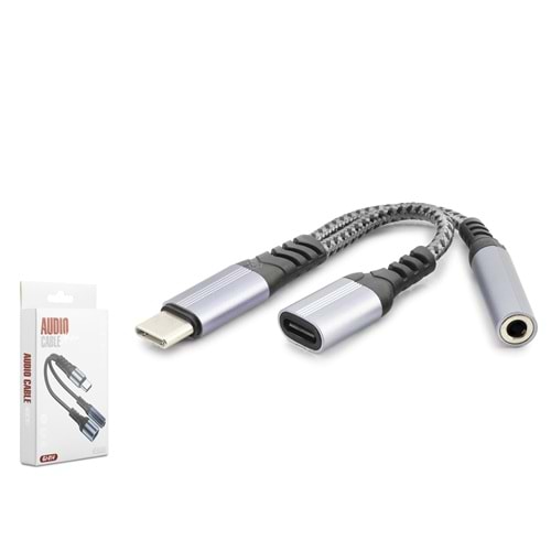 HADRON GJ014 Type-C 3.5 mm Şarj Ses Ayırıcı Kablo Siyah
