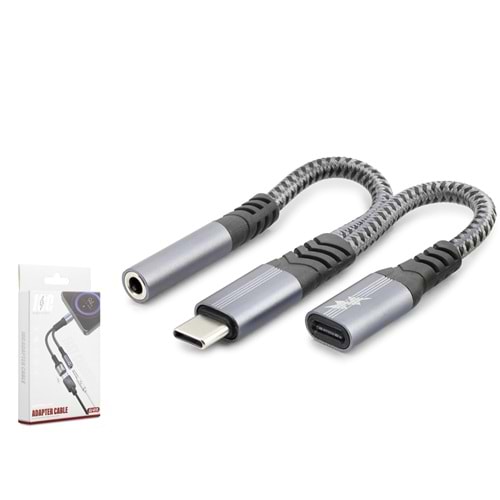 HADRON GJ018 Type-C 3.5 mm Araç Şarj Ses Ayırıcı Kablo Siyah
