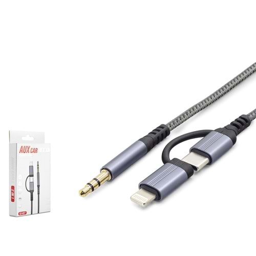 HADRON GJ027 Type-C Lightning 3.5 mm Ses Kablosu Siyah Gri