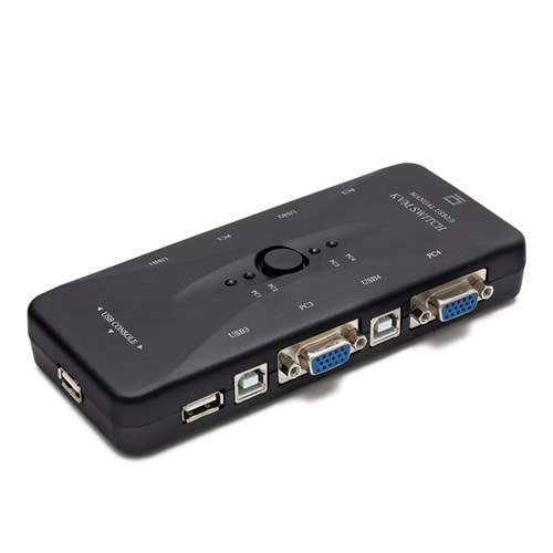 HADRON HD230 VGA USB KVM Switch 4 Bilgisayar 2 Console USB Butonlu Siyah