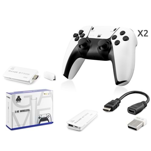 HADRON HD330 Retro Oyun Stick HDMI Çift GamePad Seti 64 GB Hafıza Kartlı 2.4G Kablosuz Beyaz