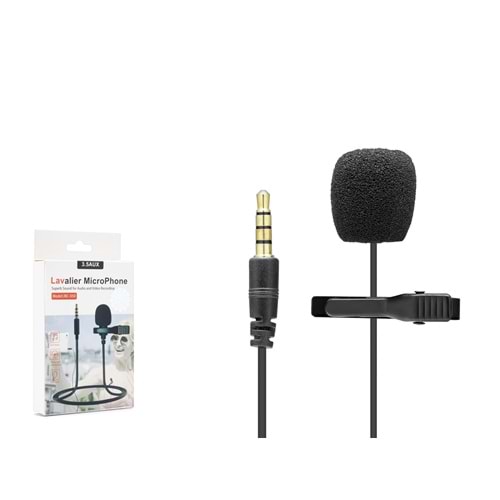 HADRON HD571 Telefon Uyumlu Yaka Mikrofonu 3.5 mm 90 cm Siyah