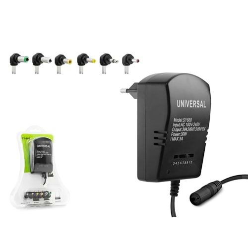 HADRON HD8866 Universal Tablet Modem Adaptörü 30W 3A 3-12V 6 Uçlu Siyah