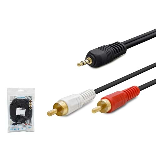 HADRON HDX1006 3.5 mm to 2 RCA Ses Kablosu 10 m Siyah