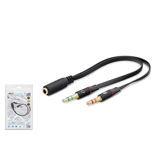 HADRON HDX1035 3.5 mm Kulaklık Mikrofon Ayırıcı Kablo 20 cm Siyah