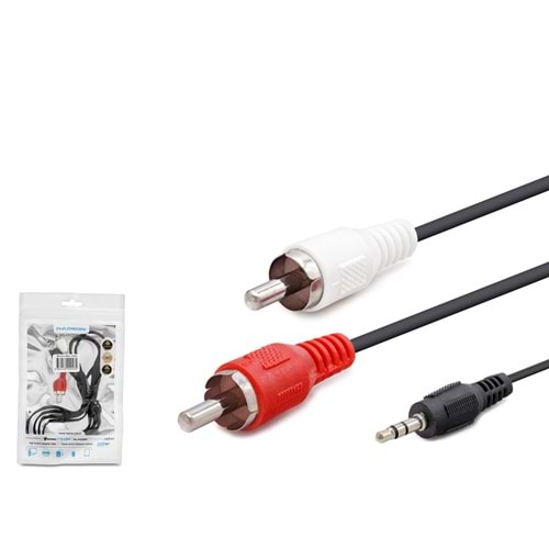 HADRON HDX1042 3.5 mm to 2 RCA Ses Kablosu 1.2 m Siyah