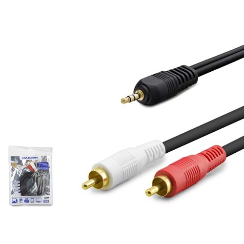 HADRON HDX1058 3.5 mm to 2 RCA Ses Kablosu 1.5 m Siyah
