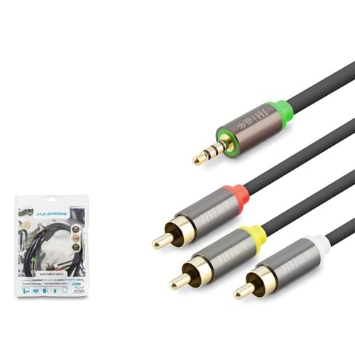 HADRON HDX1064 3.5 mm TRRS to 3 RCA Görüntü ve Ses Kablosu 1.5 m Siyah