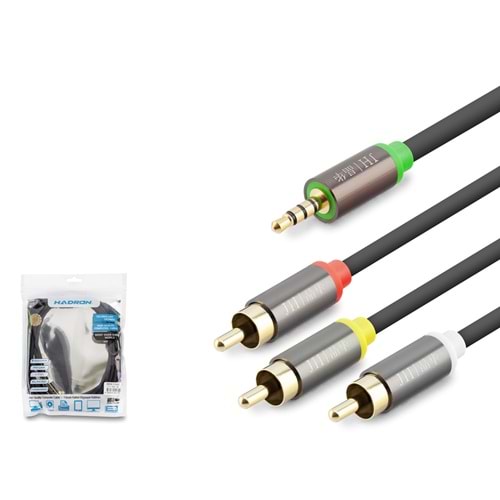 HADRON HDX1065 3.5 mm TRRS to 3 RCA Görüntü ve Ses Kablosu 3 m Siyah