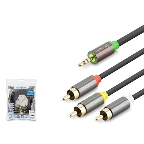 HADRON HDX1066 3.5 mm TRRS to 3 RCA Görüntü ve Ses Kablosu 5 m Siyah