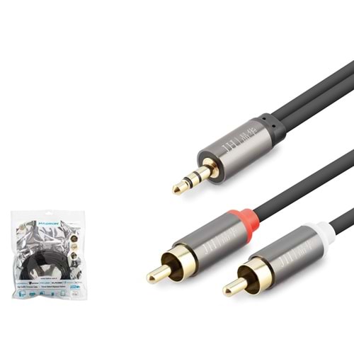 HADRON HDX1070 3.5 mm to 2 RCA Ses Kablosu 10 m Siyah