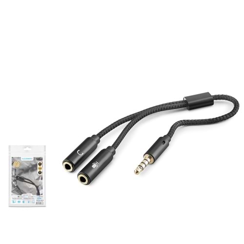 HADRON HDX1083 3.5 mm Kulaklık Mikrofon Ayırıcı Kablo 23 cm Siyah