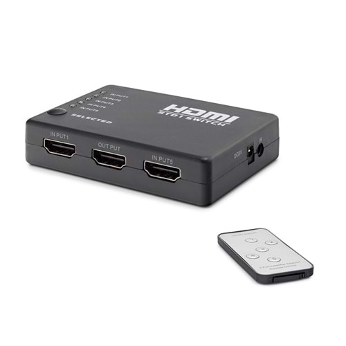 HADRON HDX1272 HDMI Switch Kumandalı 5 Giriş 1 Çıkış Siyah