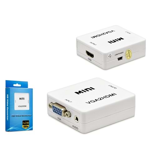 HADRON HDX1283 VGA to HDMI Ses Çıkışlı Görüntü Dönüştürücü 1080p Beyaz