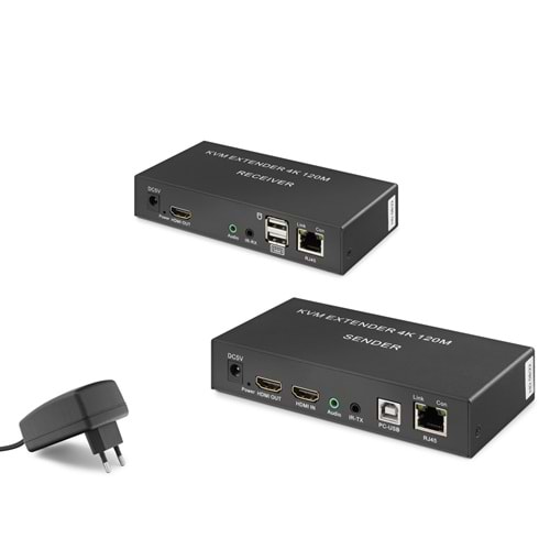 HADRON HDX1306 HDMI KVM Extender Loop Out IR Ses 4K 30 Hz 120 m Siyah