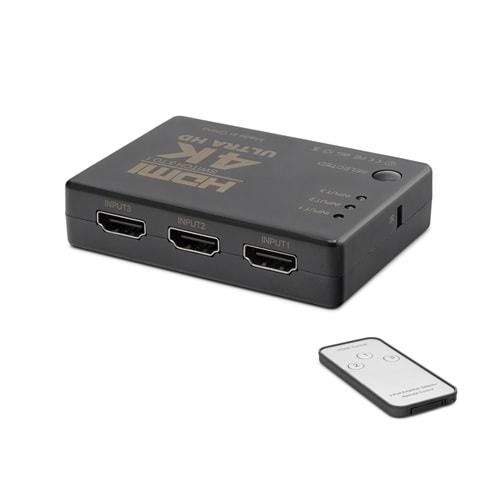 HADRON HDX1308 HDMI Switch Kumandalı 4K 3 Giriş 1 Çıkış Siyah