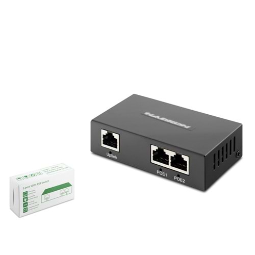 HADRON HDX1353 PoE Switch 2 Port 1 Uplink 10/100 Mbps 30W Siyah