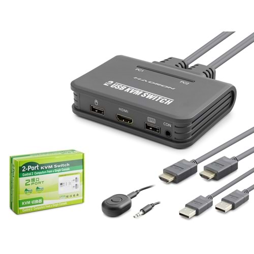 HADRON HDX1361 HDMI KVM Switch 2 Console USB Dahili Kablolu 2 HDMI Port Siyah