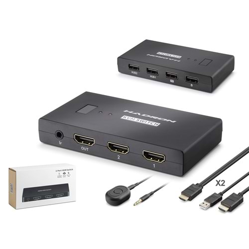 HADRON HDX1373 HDMI KVM Switch 2 USB Hub 2 Console Harici Butonlu KVM Kablo Setli 2 HDMI Port Siyah