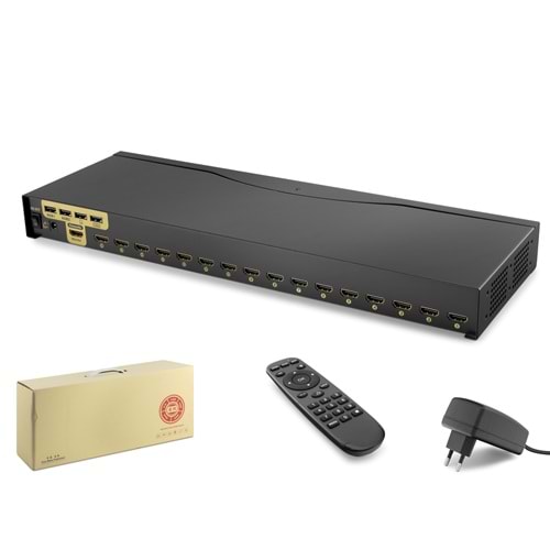 HADRON HDX1379 HDMI KVM Switch 2 USB Hub 2 Console Kumandalı 16 HDMI Port Siyah