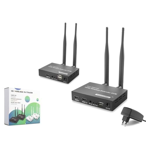 HADRON HDX1383 Kablosuz HDMI KVM Görüntü Aktarım Seti Loop-Out IR 1080p 200 m Siyah