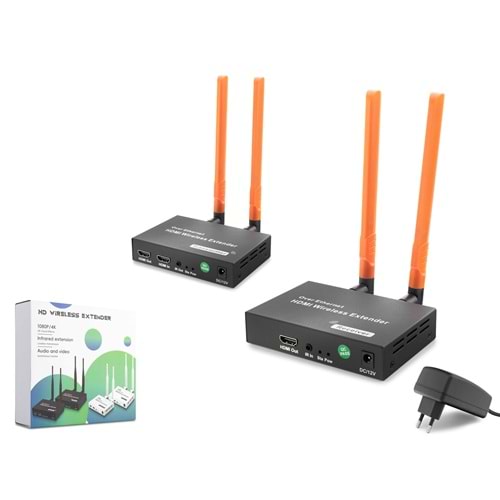 HADRON HDX1384 Kablosuz HDMI Görüntü Aktarım Seti Loop-Out IR 1080p 300 m Siyah