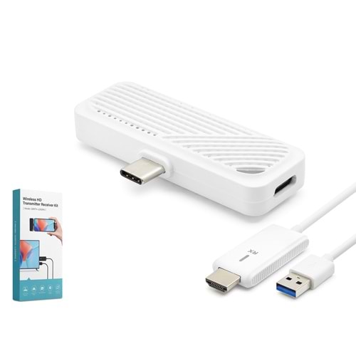 HADRON HDX1416 Type-C Verici HDMI Alıcı Kablosuz Görüntü Aktarım Seti 1080p 50 m Beyaz