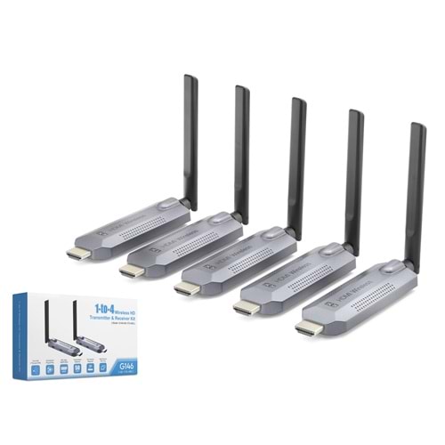 HADRON HDX1418 Kablosuz HDMI Görüntü Aktarım Seti 1 Verici 4 Alıcı 1080p 50 m Gri